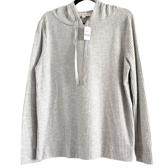 LOFT Gray Waffle Knit Long Sleeve Hooded Top - Picture 2 of 8